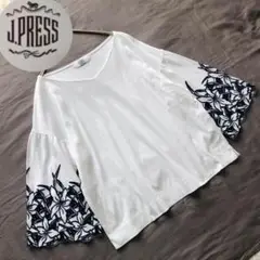 J.PRESS ジェイプレス　袖刺繍　七分袖　Vネック　Tシャツ　カットソー