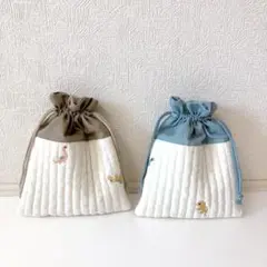巾着袋　ヌビ　恐竜刺繍　2点セット