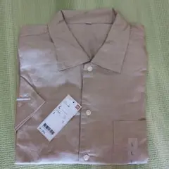 未使用タグ付きユニクロリネンコットンシャツ半袖ベージュメンズＬサイズ綿麻混合