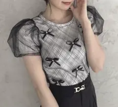 dazzlin ダズリン ランダムリボンシアーTシャツ 半袖 ブラック 黒