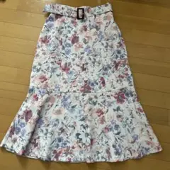 花柄フレアスカート ウエストベルト付き