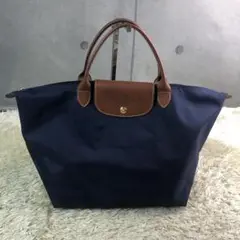 ロンシャン ハンドバッグ ネイビー ナイロン レザー