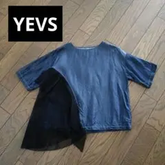 YEVS デニムブルー 半袖シャツ メッシュ切替
