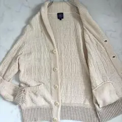 美品✨ジェイプレス ショールカラー カーディガン リネン混 凸凹 立体編み L