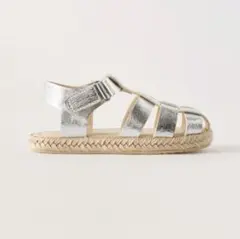 ZARA 美品 シルバー ストラップサンダル エスパドリーユ 18cm