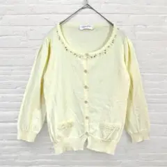 ロディスポット ビジューカーディガン M イエロー 花ボタン 冷え対策