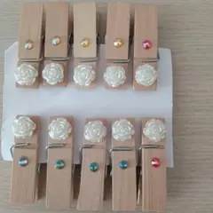 木製ピンチ 3色10本セット スワロフスキー ハンドメイド