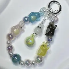 【人気】カラフルトトロビーズストラップ　キーホルダー　スマホ　ちゅるちゅるビーズ
