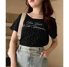 NICE CLAUP 花柄 Tシャツ 黒
