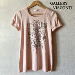 GALLERY VISCONTI スパンコール付き リボン カットソー Tシャツ