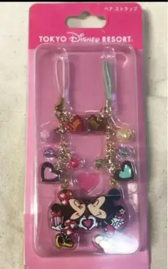 ディズニー　ミッキー　ミニー　ペアストラップ　ハート