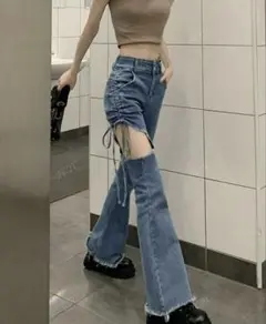 カットアウトリボンデニムパンツ