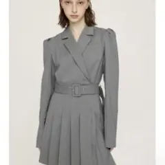 SLYスライTAILORED PLEATSストライプ柄パフスリーブプリーツワンピ