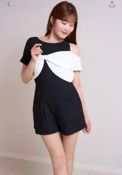 herlipto Bicolor Ribbon-Motif Romper S