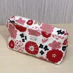 化粧ポーチ 北欧 花柄 小物入れ ボックス型ポーチ ☆ ハンドメイド
