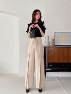 GRL グレイル リボンベルト付きタックワイドパンツ[ta222] ベージュ