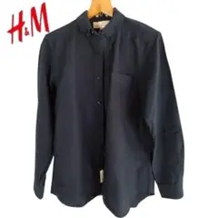 H&M ネイビー ボタンダウン長袖シャツ S〜Mサイズ