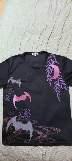 新主己 蝙蝠と花デザイン Tシャツ M
