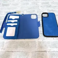 S iPhone14plusケース カバー手帳型 分離式 便利　青　レザー