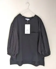 新品大きいサイズSEASON REASON黒ポケットパフ袖布帛切替チュニックLL