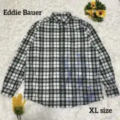 【Eddie Bauer】メンズ 長袖ブラウス【XL】白×緑 厚手 秋冬生地