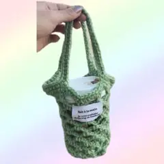 【一点物】ハンドメイド　カップホルダー グリーン