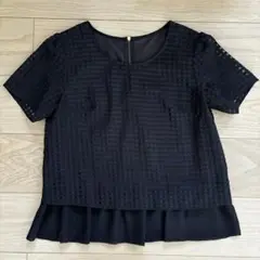 ワールド 黒 カットソー 袖部シースルー