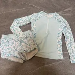 水色葉柄ラッシュガード・ショートパンツセット