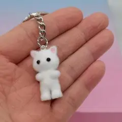 猫さんキーホルダー,毛並ふわっとネコ,ホワイト,白色,ZQDIY