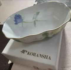 【美品】香蘭社 磁器鉢／オーバルボウル／草花文様／金彩縁取り／元箱付き
