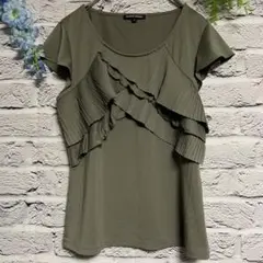 【超美品】トランスワーク カーキ フリル Tシャツ バタフライ スリーブ