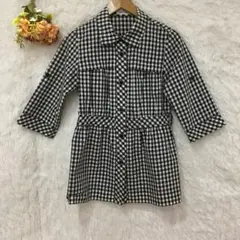 ★クレージュ★ ギンガムチェック シャツ 【M】 ウエスト ベルト付 七分袖