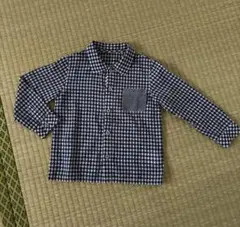 【極美品】ネイビー・ホワイト ギンガムチェック 長袖シャツ 100