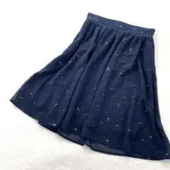 レイカズン シアー フレアスカート 総柄 星 ゴールドスター 夜空 ネイビー