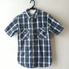 ☆美品☆　GIove Houseフラップポケット半袖シャツ　ネイビー系チェックM