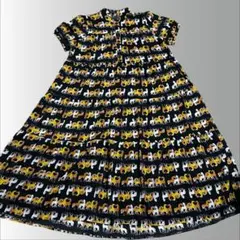 美品　TRUBE サファリ総柄 ティアードワンピース 黒　馬　ウマ