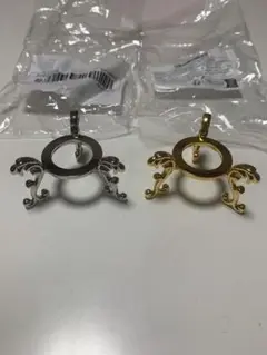 天然石　丸玉スフィア金属台座2個 （シルバー・ゴールド）　新品・未使用☆