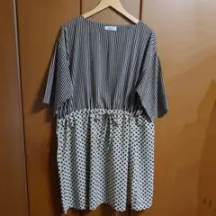 LUEUF　チュニック　ワンピース　ベージュ　夏　ゆったり ドット ストライプ