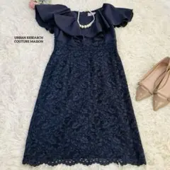 美品✨アーバンリサーチ　レース　ネイビー　ワンピース　パティードレス　M