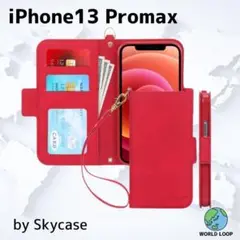 ❤ iphone13 Pro Max ⭐️手帳型 ケース ストラップ付 ❤ 赤