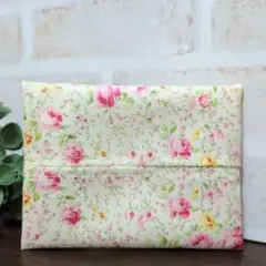ポケットティッシュケース　ラミネート　バラ柄　クリーム