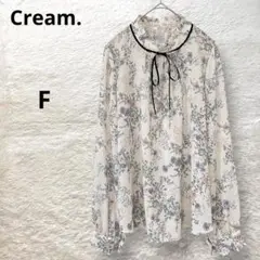 Cream. クリーム 花柄ブラウス シャツ 長袖 フリル リボン ベージュ F