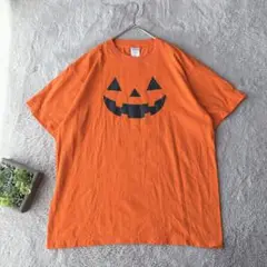 美品(L)ハロウィンTシャツ/半袖/コットン100%/綿/オレンジ/かぼちゃ
