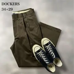 古着DOCKERSプリーツチノ茶 34×29【AA95】