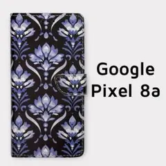 Pixel 8a 手帳型ケース 黒×紫 エスニック調