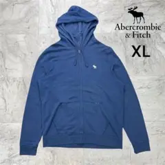 アバクロンビー&フィッチ　パーカー　メンズ　XL　ブルー　裏起毛　フーディー