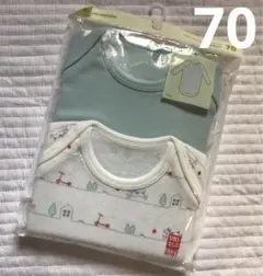 新品　ユニクロ　長袖ボディースーツ　70サイズ　水色　いぬ