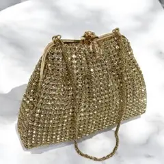 ゴールド ビジュー装飾 パーティーバッグ キラキラ 金色 美品