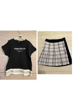 キッズ　Tシャツ 黒　160 H&M DIVIDED プリーツスカート　155