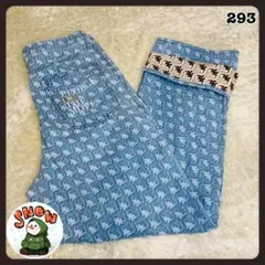 GU×kappa コラボ デニム ジーンズ 総柄 ロゴプリント 刺繍 裾折り返し